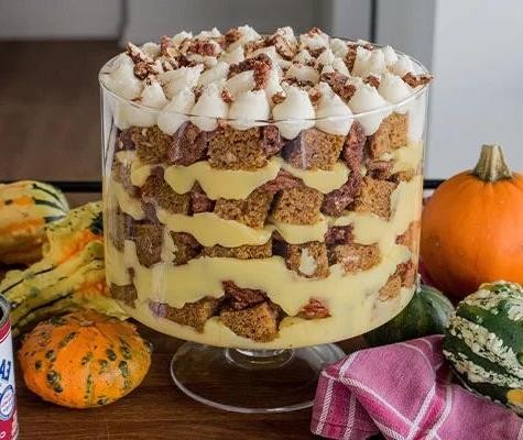 Brown Butter Pumpkin Trifle with Candied Pecans