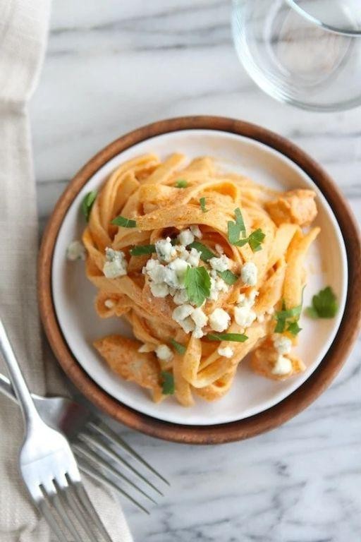 Buffalo Chicken Rasta Pasta with Blue Cheese