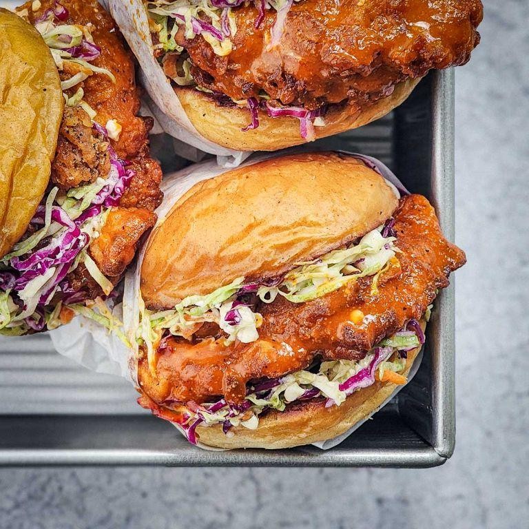 Buffalo Chicken Sandwich with Blue Cheese Slaw