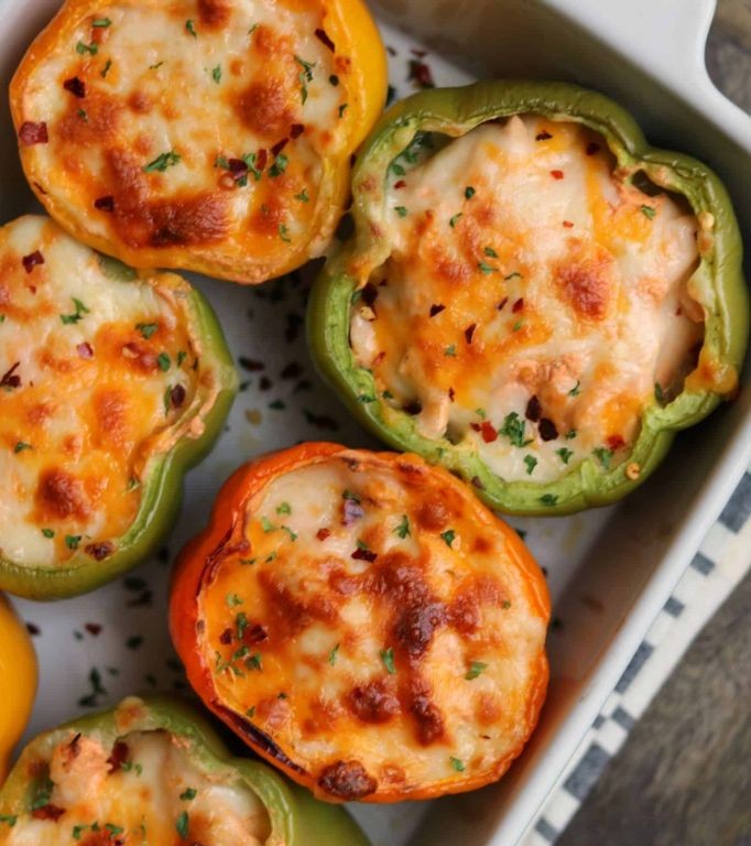 Buffalo Pulled Rotisserie Chicken Stuffed Peppers