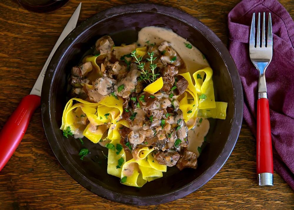 Buffalo and Mushroom Stroganoff