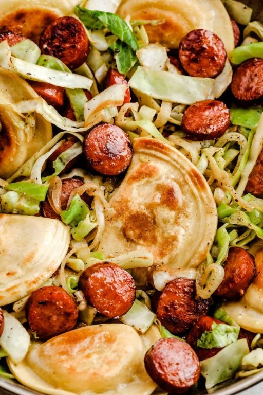 Cabbage and Sausage Pierogi Bake