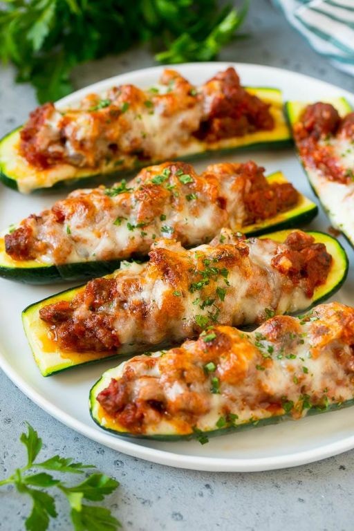 Cabbage and Sausage Stuffed Zucchini Boats
