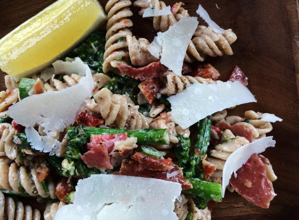 Caesar Pasta Salad with Crispy Prosciutto