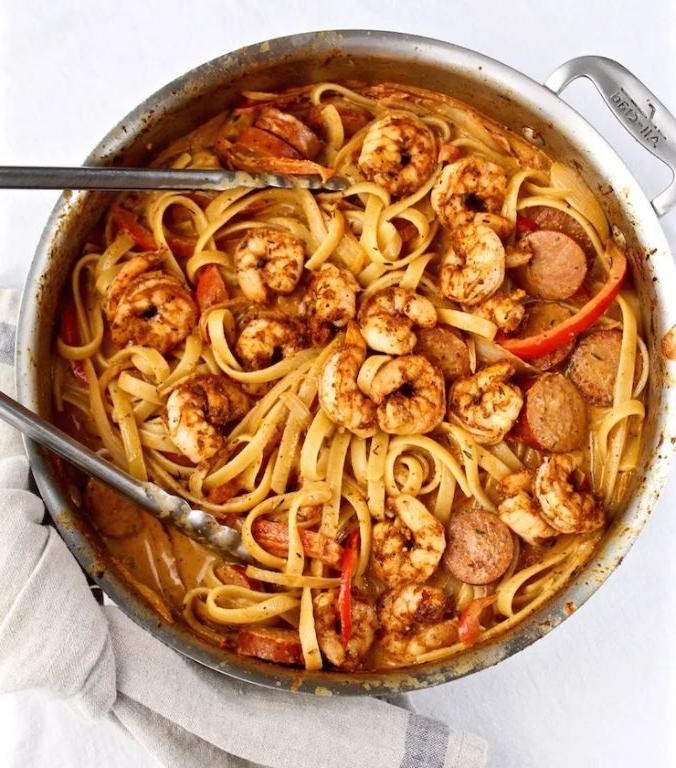 Cajun Shrimp and Sausage Egg Noodle Pasta