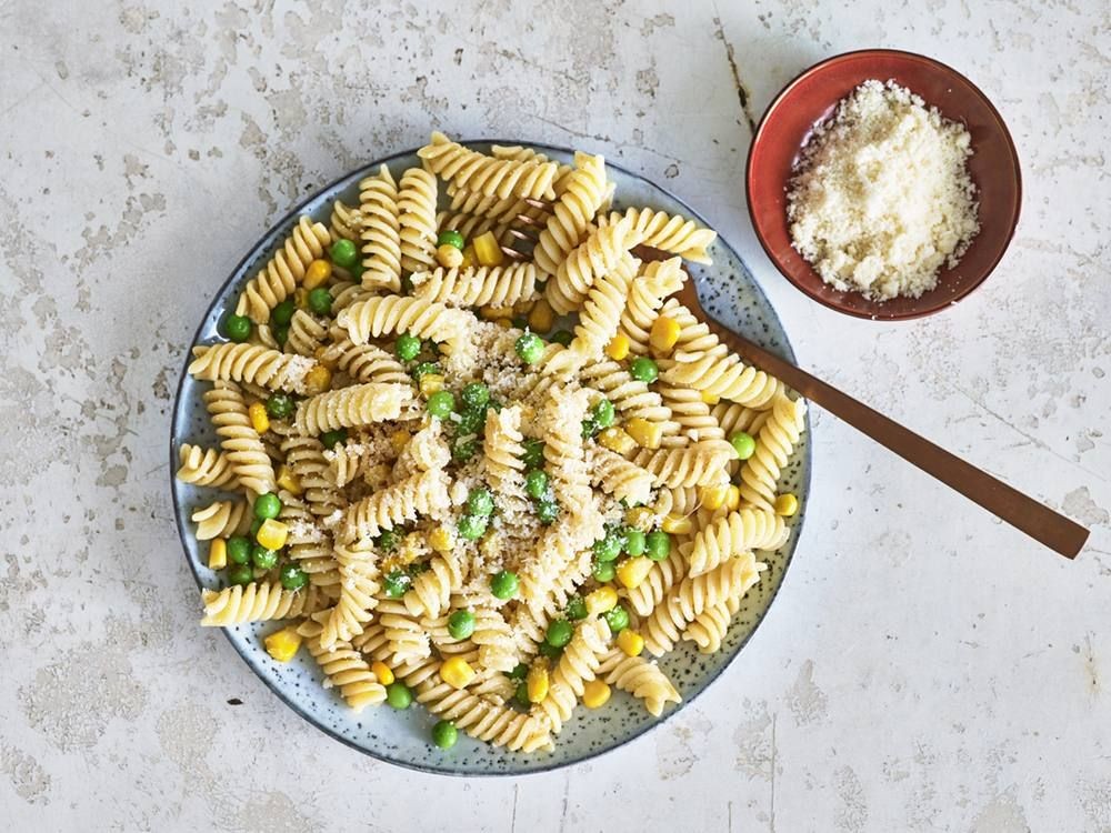 Candy Corn Fusilli with Sweet Corn and Cheese