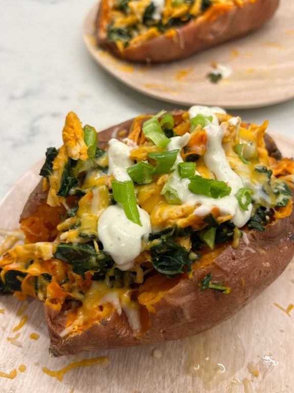Canned Chicken and Kale Stuffed Sweet Potatoes
