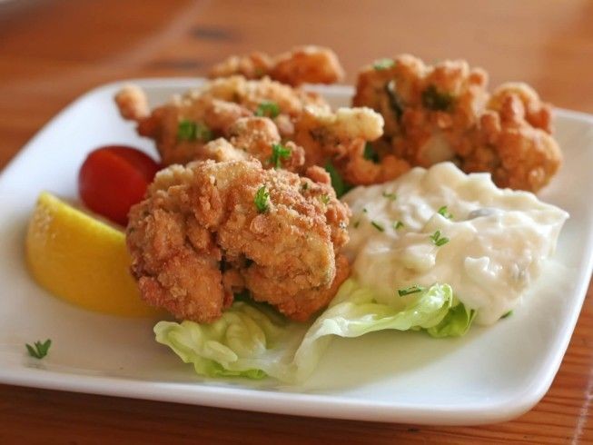 Canned Oyster Fritters with Lemon Aioli