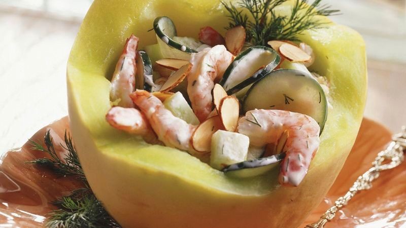 Cantaloupe Stuffed with Shrimp Salad