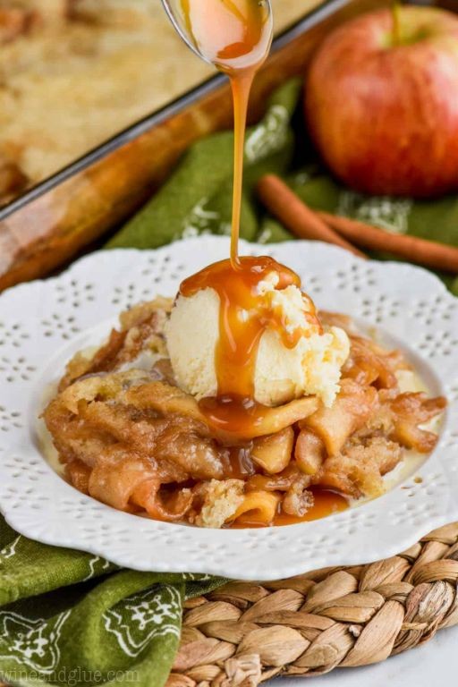 Caramel Apple Cobbler with Vanilla Ice Cream