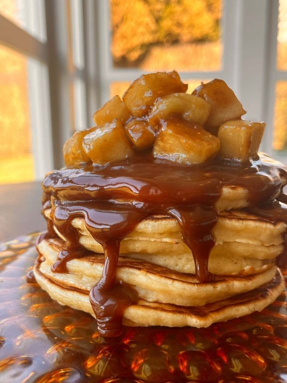 Caramel Apple Pancakes with Maple Syrup