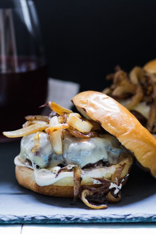 Caramelized Onion and Gruyère Burgers