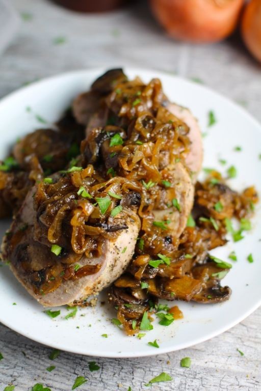 Caramelized Onion and Mushroom Pork Chunks