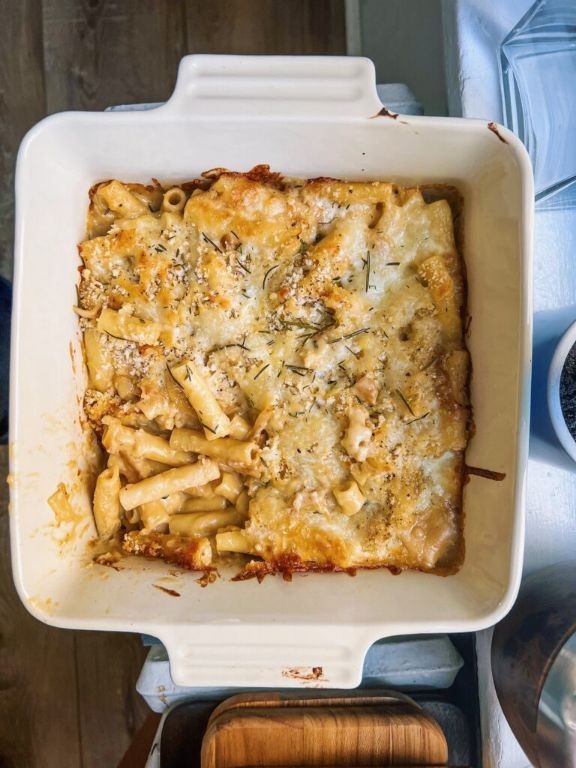 Caramelized Onion and Rosemary Baked Mostaccioli