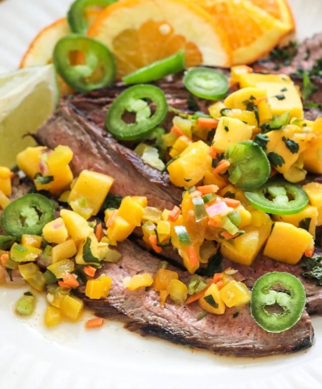 Caribbean Jerk Beef Fondue with Mango Salsa