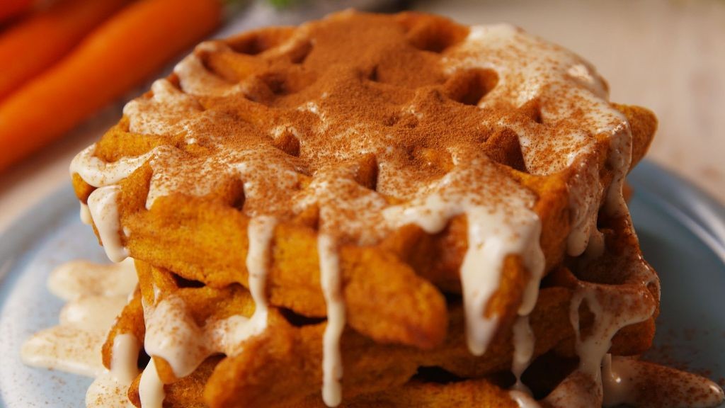 Carrot Cake Waffles with Cream Cheese Drizzle