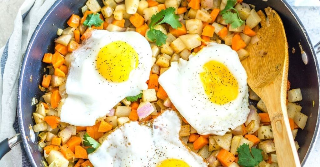 Carrot and Celery Hash with Fried Eggs