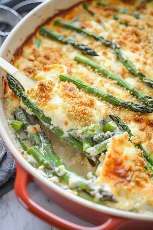 Cheesy Asparagus Casserole with Almond Flour Crust