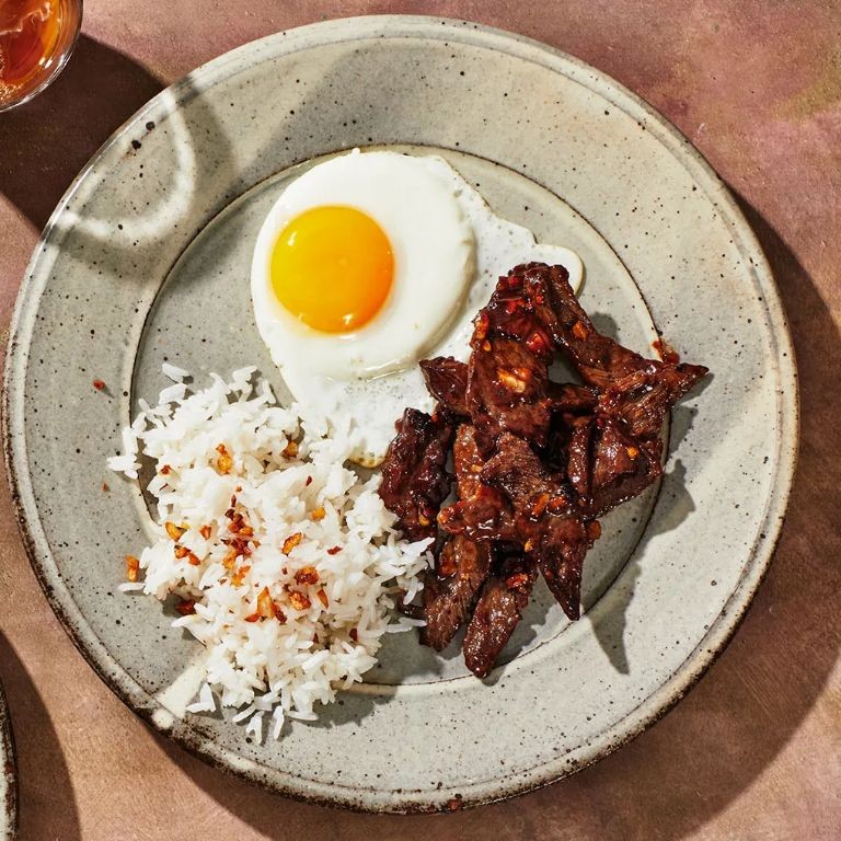 Cheesy Beef Tapsilog with Egg Topping