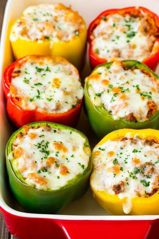 Cheesy Cabbage and Rice Stuffed Peppers
