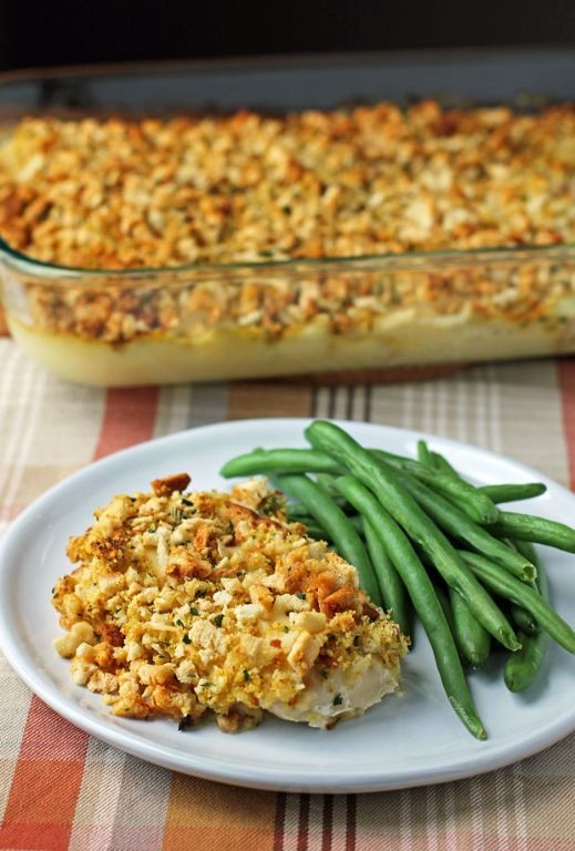 Cheesy Chicken Casserole with Cornbread Stuffing