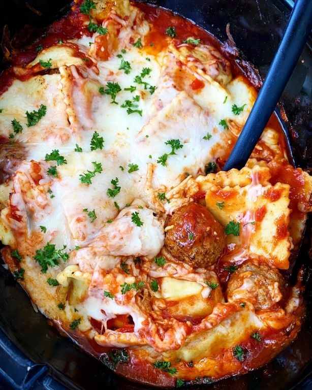 Cheesy Crock Pot Meatball Casserole