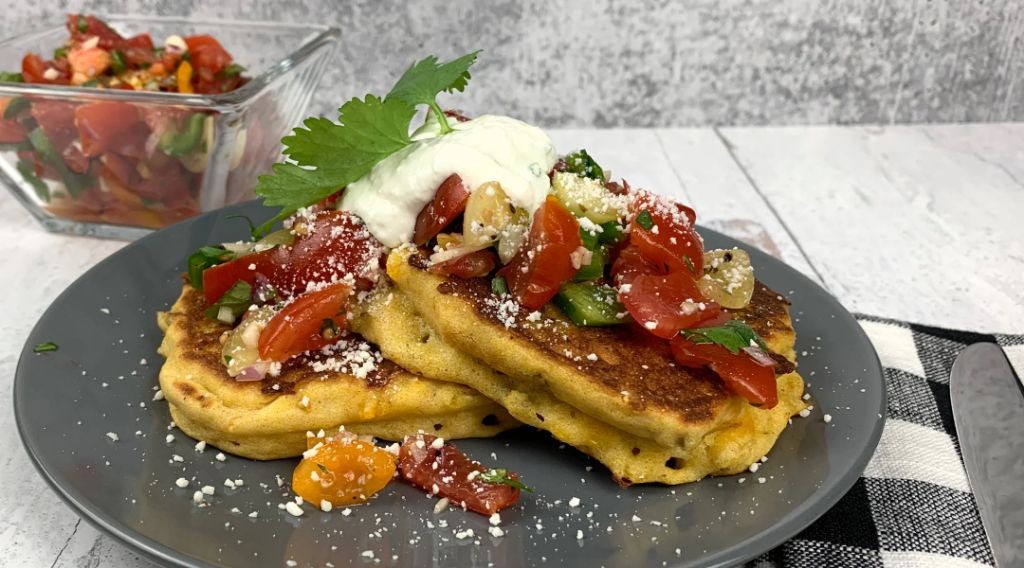 Cheesy Hoe Cakes with Scallions and Salsa