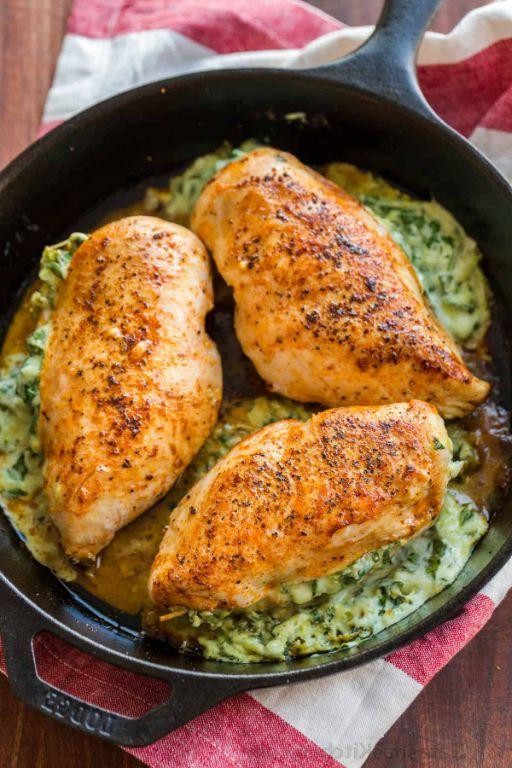 Cheesy Spinach Stuffed Baked Bone-In Chicken Breast