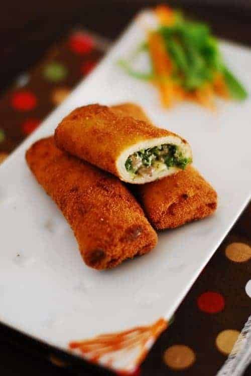 Cheesy Spinach and Mushroom Spring Rolls