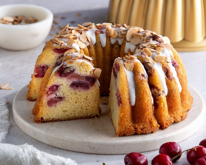 Cherry Almond Bundt Cake with Marzipan Center