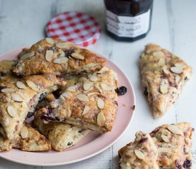 Cherry Almond Sweet Sourdough Scones