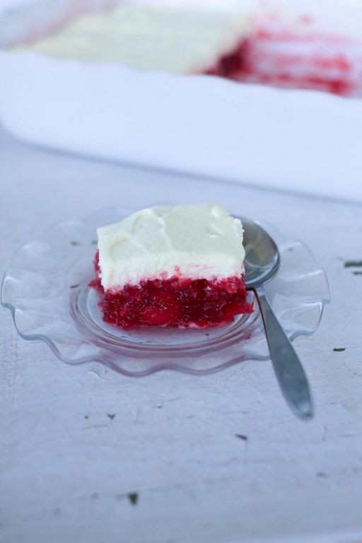 Cherry Gelatin Mold with Whipped Cream