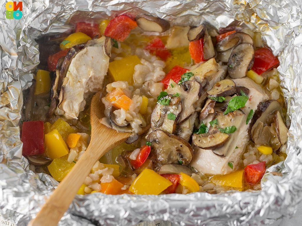 Chicken Alfredo Foil Pack with Mushrooms