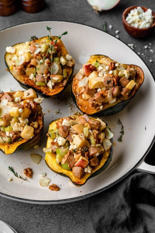 Chicken Apple Sausage and Apple Stuffed Acorn Squash