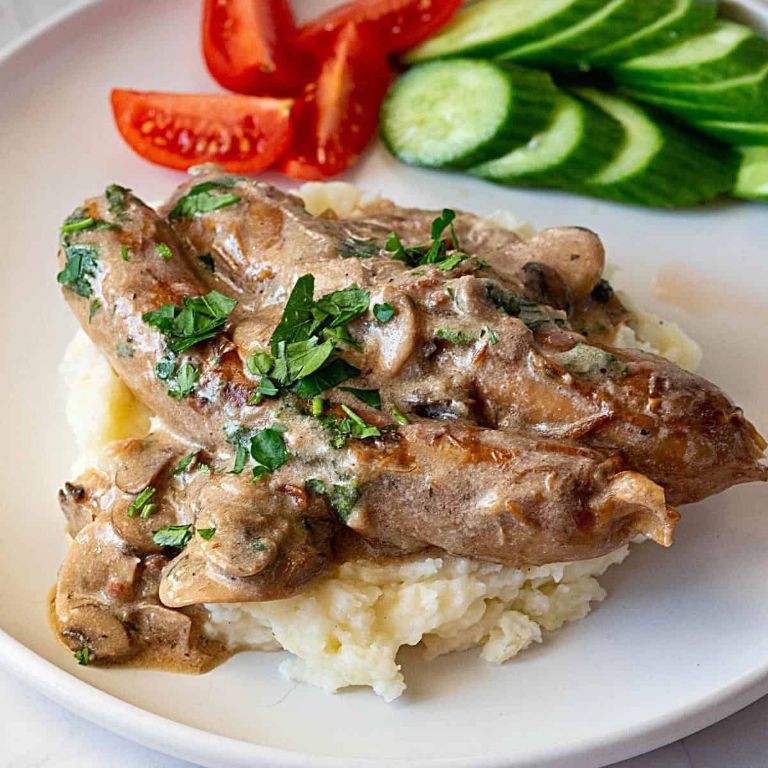 Chicken Apple Sausage and Mushroom Gravy over Mashed Potatoes