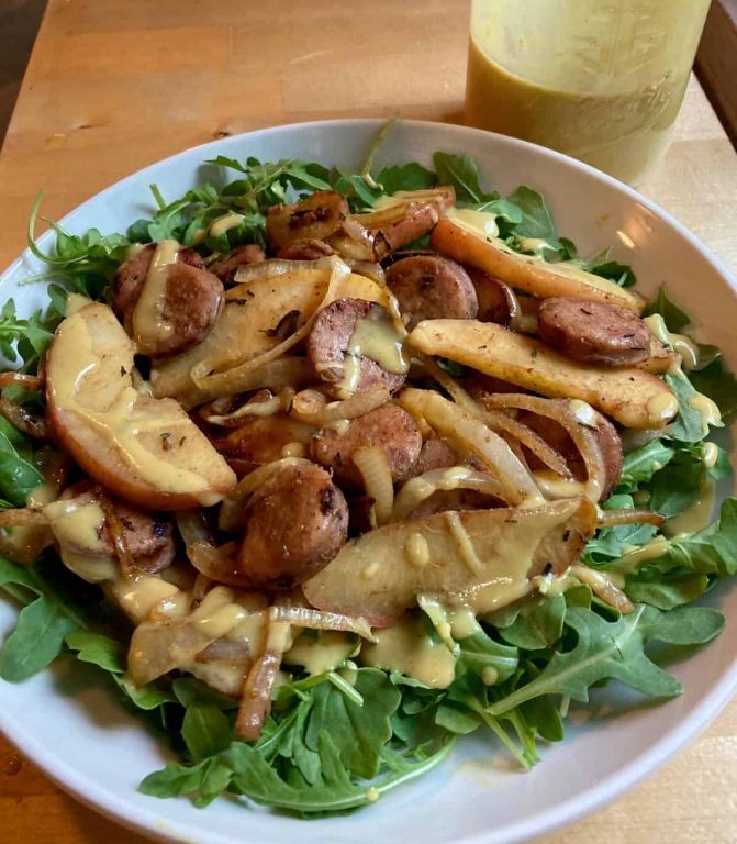 Chicken Apple Sausage and Pear Salad with Honey Dijon Dressing