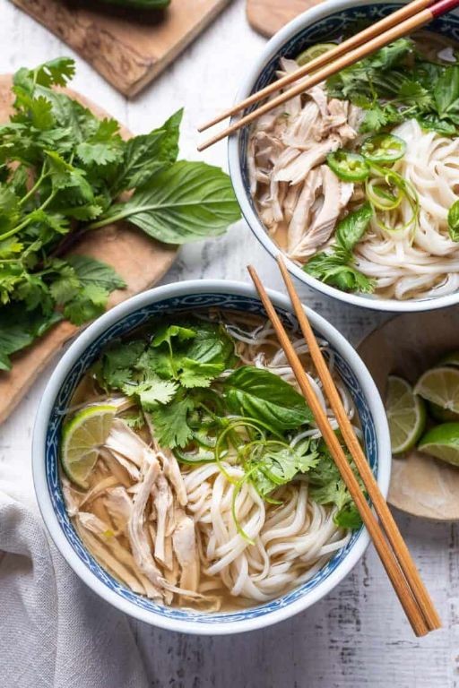 Chicken Back Pho with Rice Noodles and Fresh Herbs