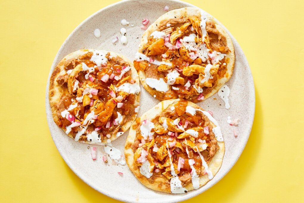 Chicken Thigh Tostadas with Refried Beans