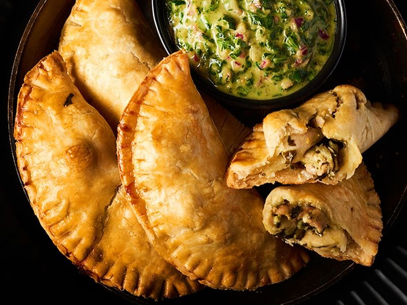 Chicken and Ham Empanadas with Chimichurri Sauce