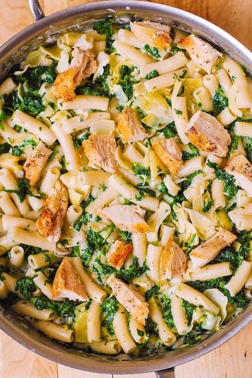 Chicken and Noodles with Spinach and Artichokes