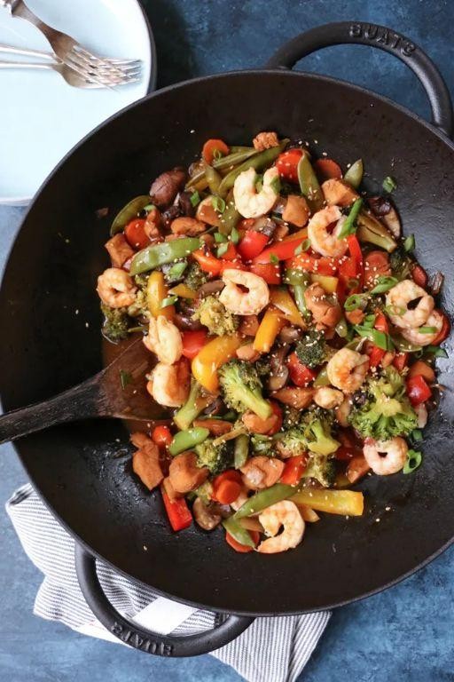 Chicken and Shrimp Stir-Fry with Vegetables