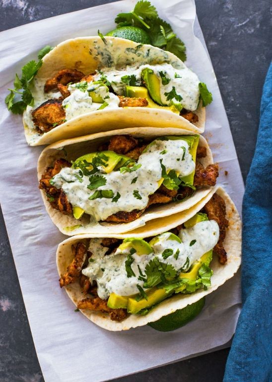 Chicken and Spinach Tacos with Avocado Cream