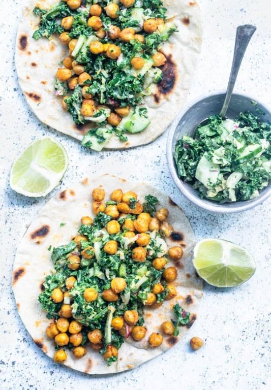 Chickpea and Spinach Tacos with Tahini Drizzle