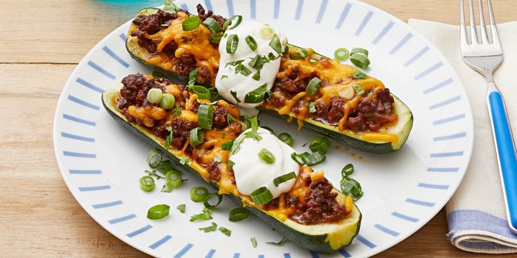 Chili-Stuffed Zucchini Boats