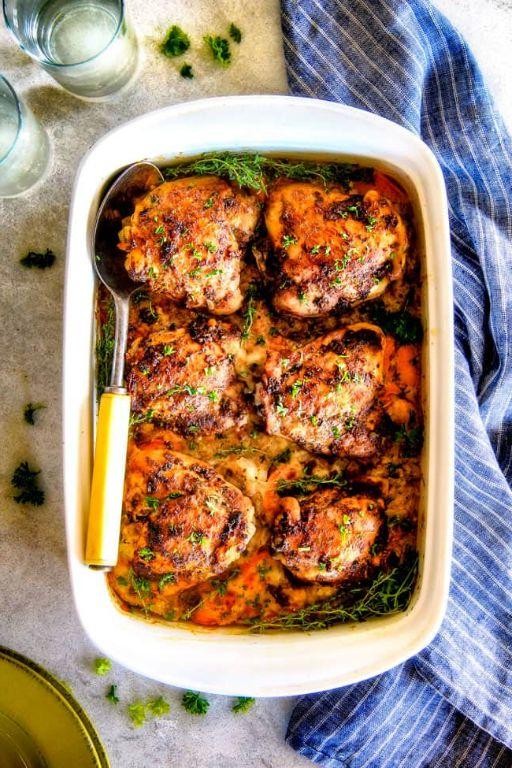 Chive-Scalloped Potatoes with Baked Chicken