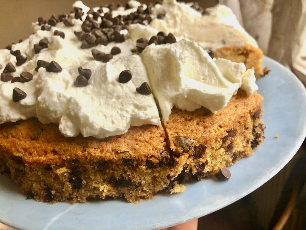 Chocolate Chip Hoe Cakes with Whipped Cream