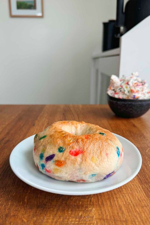Chocolate Chip Rainbow Bagels with Vanilla Icing