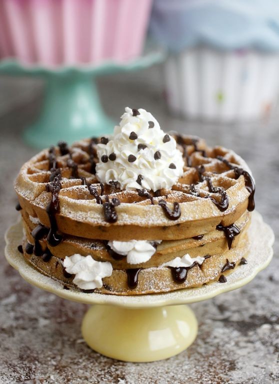 Chocolate Chip Waffles with Whipped Cream