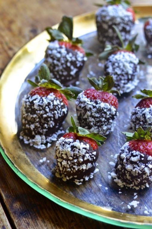 Chocolate Covered Strawberries with Coconut Flakes