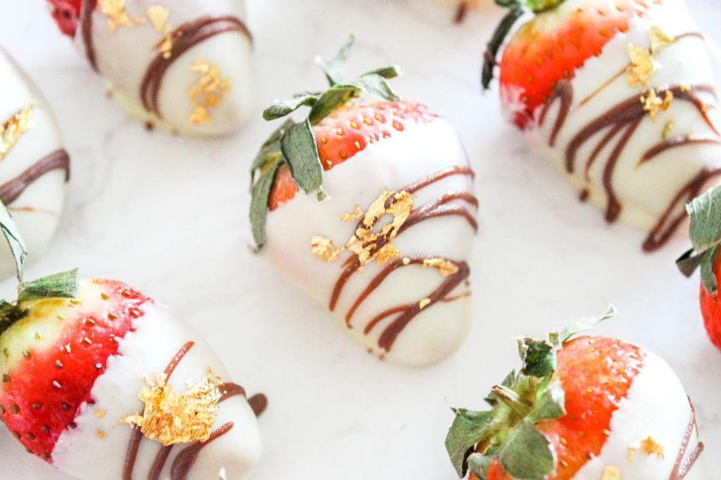 Chocolate Strawberries with Gold Leaf Decoration